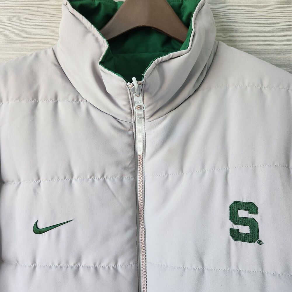 Nike Team Jacket Vtg Y2K REVERSIBLE Gray Green Spartan‎ Coat Michigan State 2XL